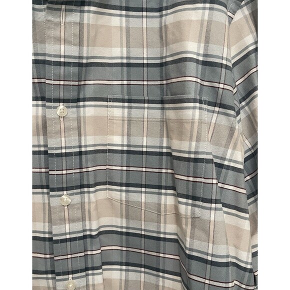 BROOKS BROTHERS Red Fleece L/S Gray Tan Plaid Button Down Collar Shirt - Sz L - Picture 5 of 7
